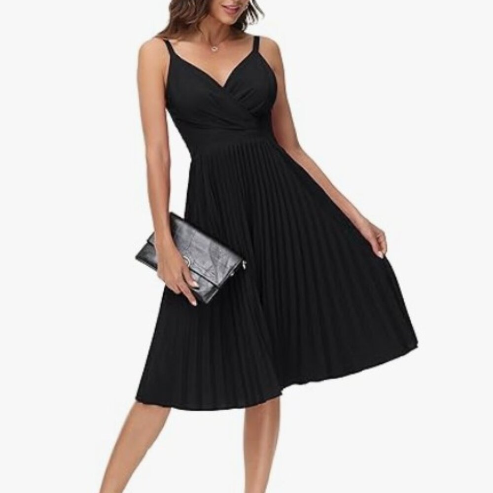 Grace Karin Dress Womens 2XL Black Sleeveless Wrap V-Neck A-Line Midi Fit Flared